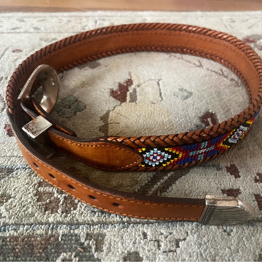 Beaded leather Western belt.
